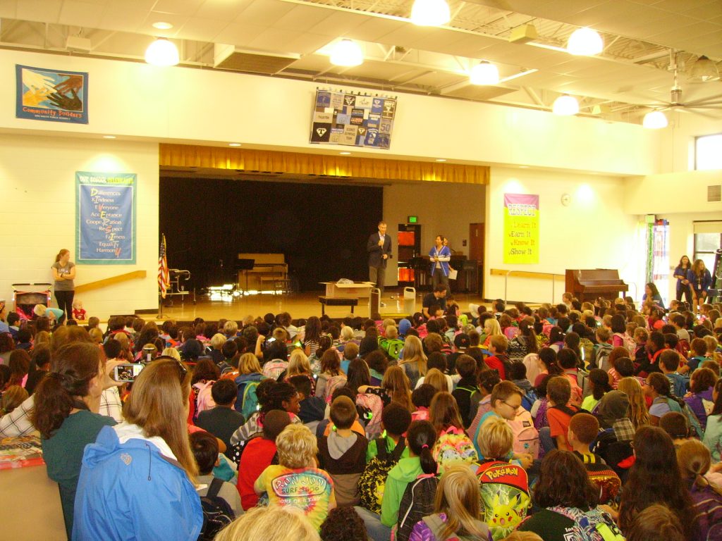 school assemble in an auditorium at Thruston Elementary