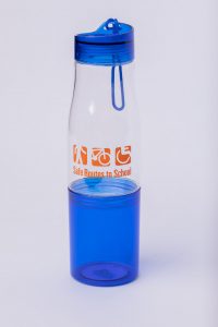 blue water bottle with blue cap 