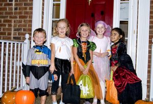Bunch of kids wearing custom for Halloween party 